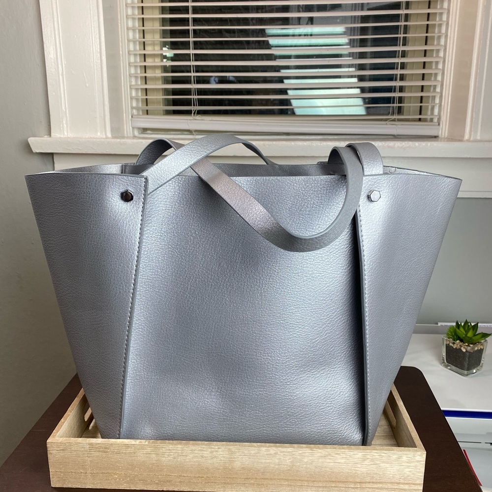 Sold 🛑 Neiman Marcus Vegan Metallic Silver Tote